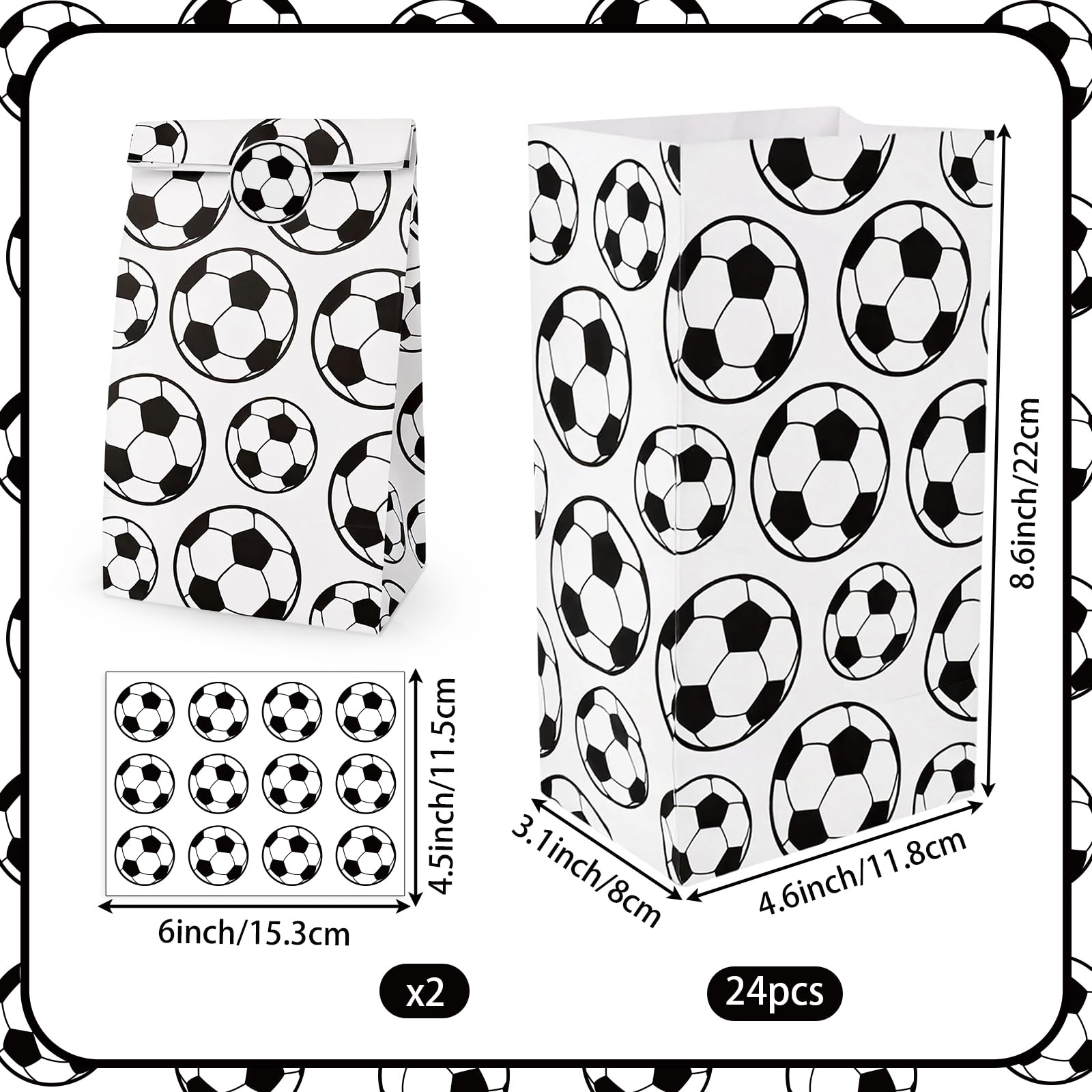 Abilat 24 Stück Fußball-Geschenktüten mit Aufklebern, Fußball-Süßigkeitentüten, Partygeschenktüten, Geschenktüten für Jungen, Mädchen, Kinder, Sportthema, Geburtstag, Babyparty, Party-Dekorationen