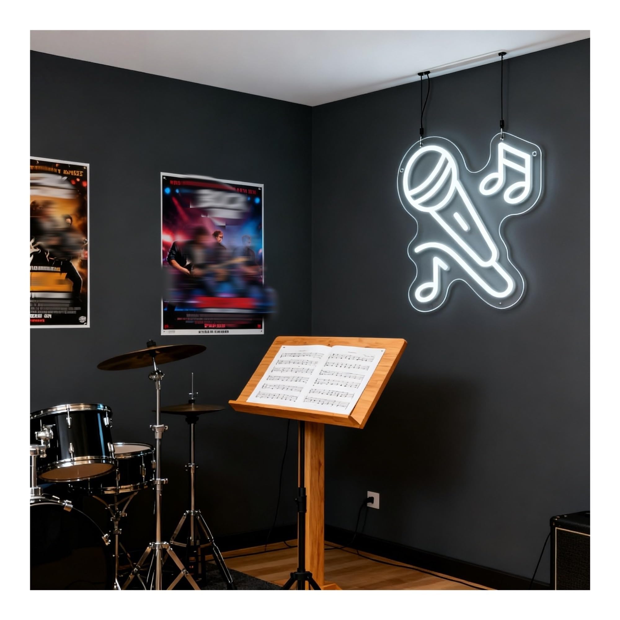 Insegna al Neon Insegna Al Neon Con Microfono, Note Musicali, Luce Per Karaoke, Bar Dal Vivo, Studio Di Casa, Decorazione Per Amanti Della Musica, 30,5x29cm