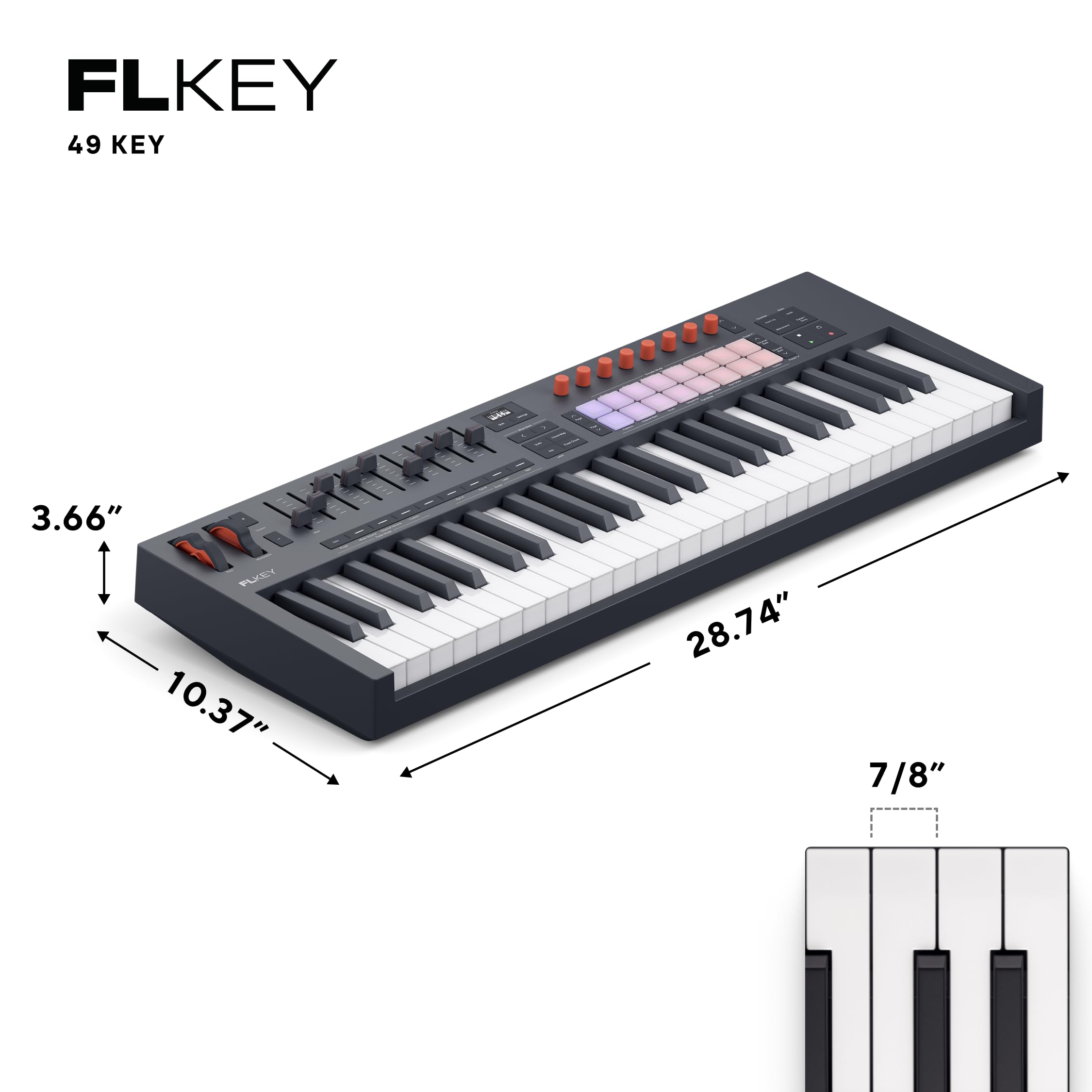 Novation FLkey 2 49 — clavier USB MIDI semi-lesté pour FL Studio. Créez des beats avec des molettes de pitchbend et de modulation, 16 pads rythmiques, un arpégiateur et 6 mois d’abonnement à FL Studio
