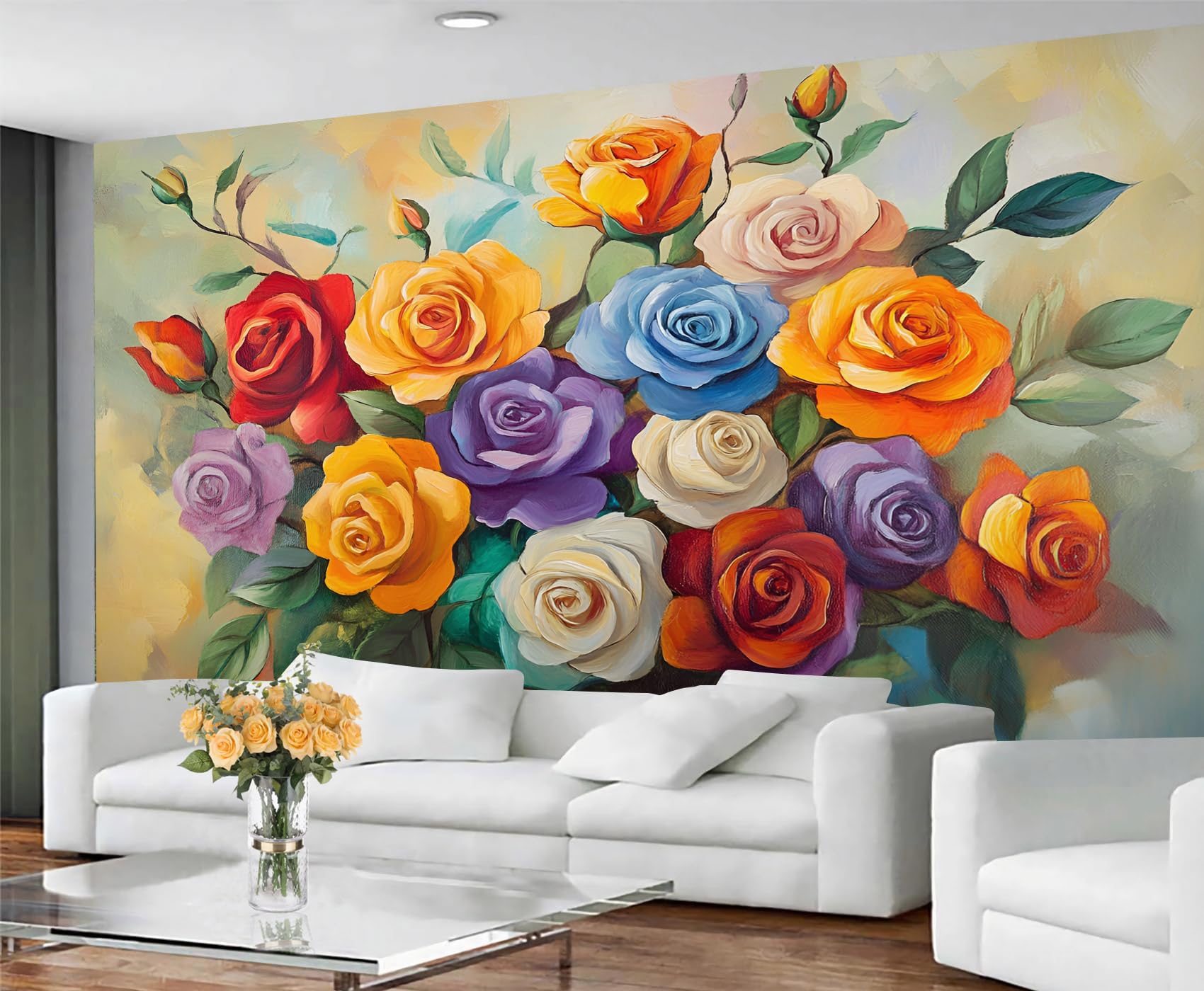 GIVLWF Wallpaper Rose Home Decor & Mural, Vintage Floral Bedroom Wallpaper, Painted Floral Wall Paper for Living Room, Large Wall Mural - Not Self-Adhesive — image 1