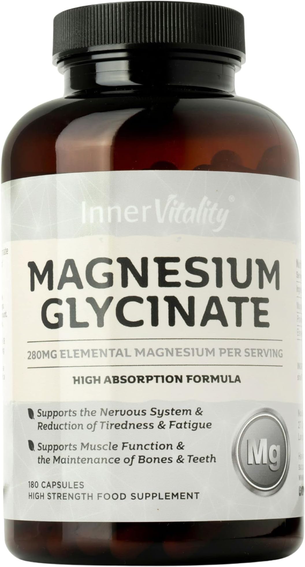 Magnesium Glycinate 180 Capsules (3 Month Supply) 280mg Elemental Magnesium - High Strength Easy to Absorb Magnesium Supplement with No Additives by Inner Vitality