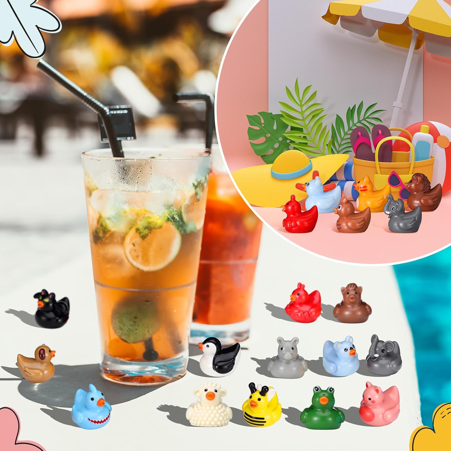 Soulchen 100 Pcs Mini Resin Animals Ducks Tiny Resin Animals Figures Elephant Bee Axolotl Flamingo Small Little Ducks Miniature Gift Decor for Craft Garden Landscape Ornament Potted Decoration (Vivid) - Image 6