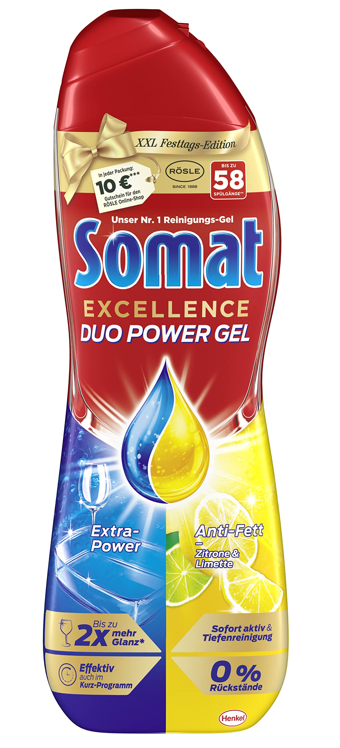 Somat Excellence Duo Power Gel, 174 (3 x 58) Spülgänge Spülmittel für den Geschirrreiniger mit Duo-Formel für bis zu 2x mehr Glanz & sofortige Tiefenreinigung, Zitrone & Limette