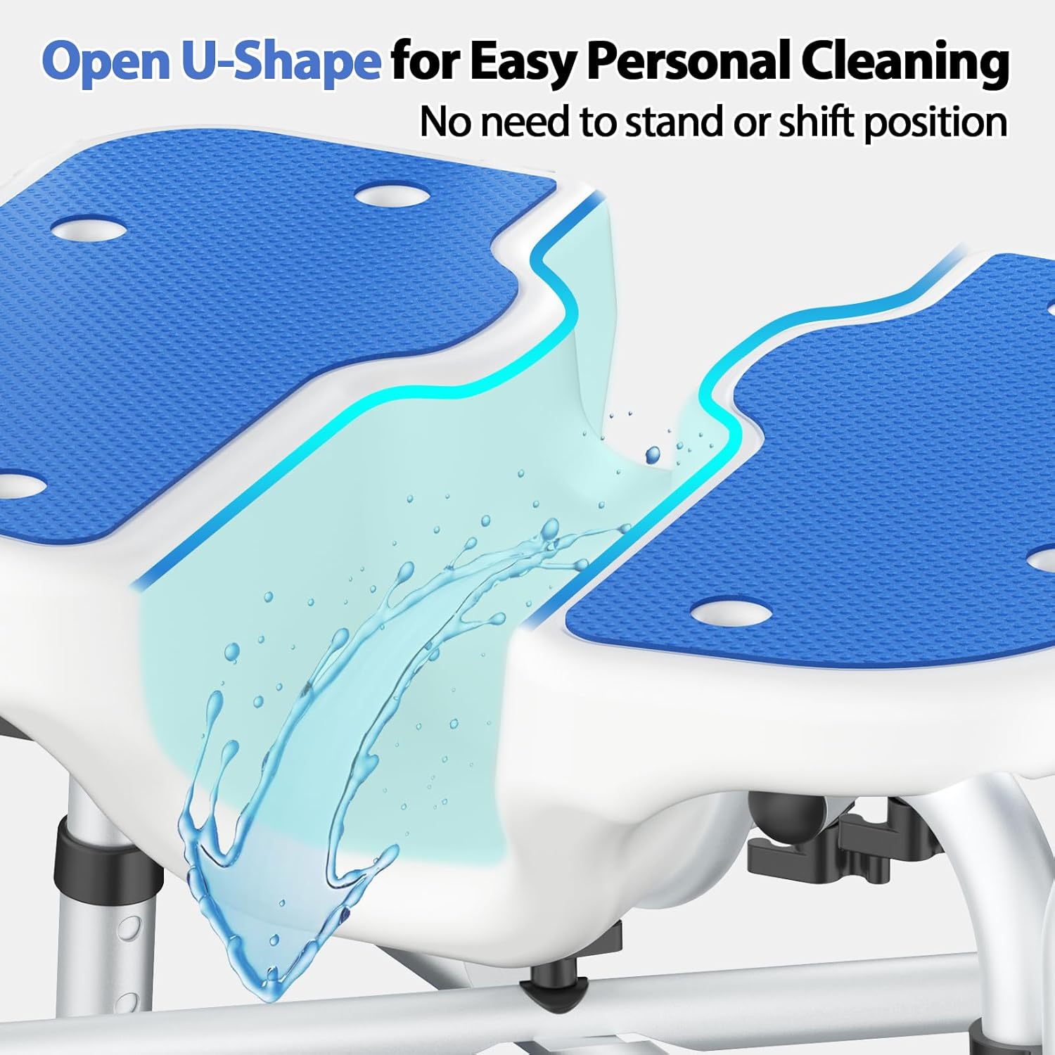 Heavy Duty Shower Chair for Inside Shower FSA/HSA Eligible, 500LBS Shower Chair with Arms & Back, Padded Bath Seat with U-Shaped Cutout, Anti-Slip Adjustable Bath Stool for Seniors, Handicap, Pregnant