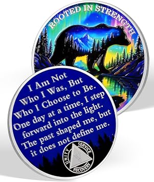 Rooted in Strength 5 Year Sobriety Coin, Bear Aurora AA Medallion