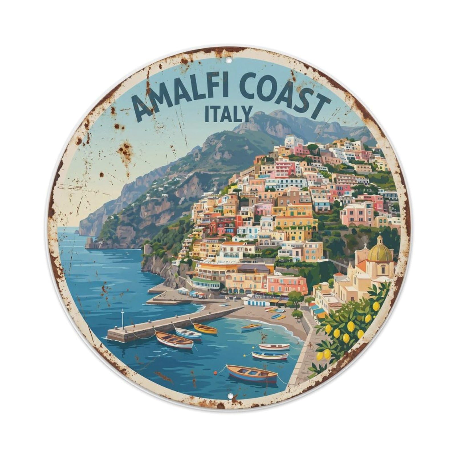 Vintage Travel Amalfi Coast Italy Seaside Metal Tin Sign