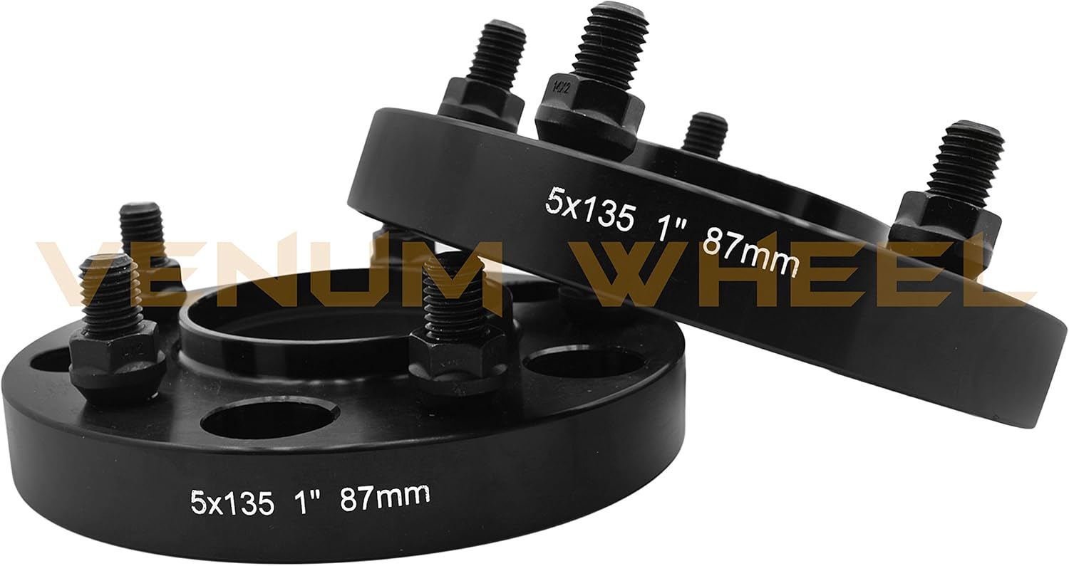 4 Pc 5x135 MM Hub Centric Black 1" Thick Wheel Spacers Adapter | M14x2.0 Thread | Compatible With 1999-2002 Ford F-150 Expedition & Navigator