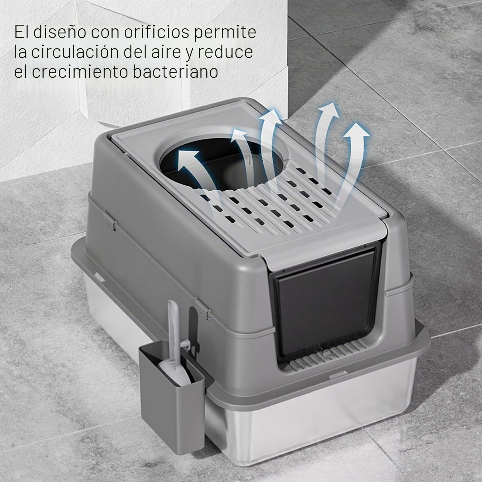 Garvee Arenero Gato Acero Inoxidable - Tamaño Grande, Caja De Arena Cerrada con Tapa Plegable De Doble Entrada - Resistente, Sin Olores y Fácil De Limpiar - Ideal para Gatitos y Gatos Adultos