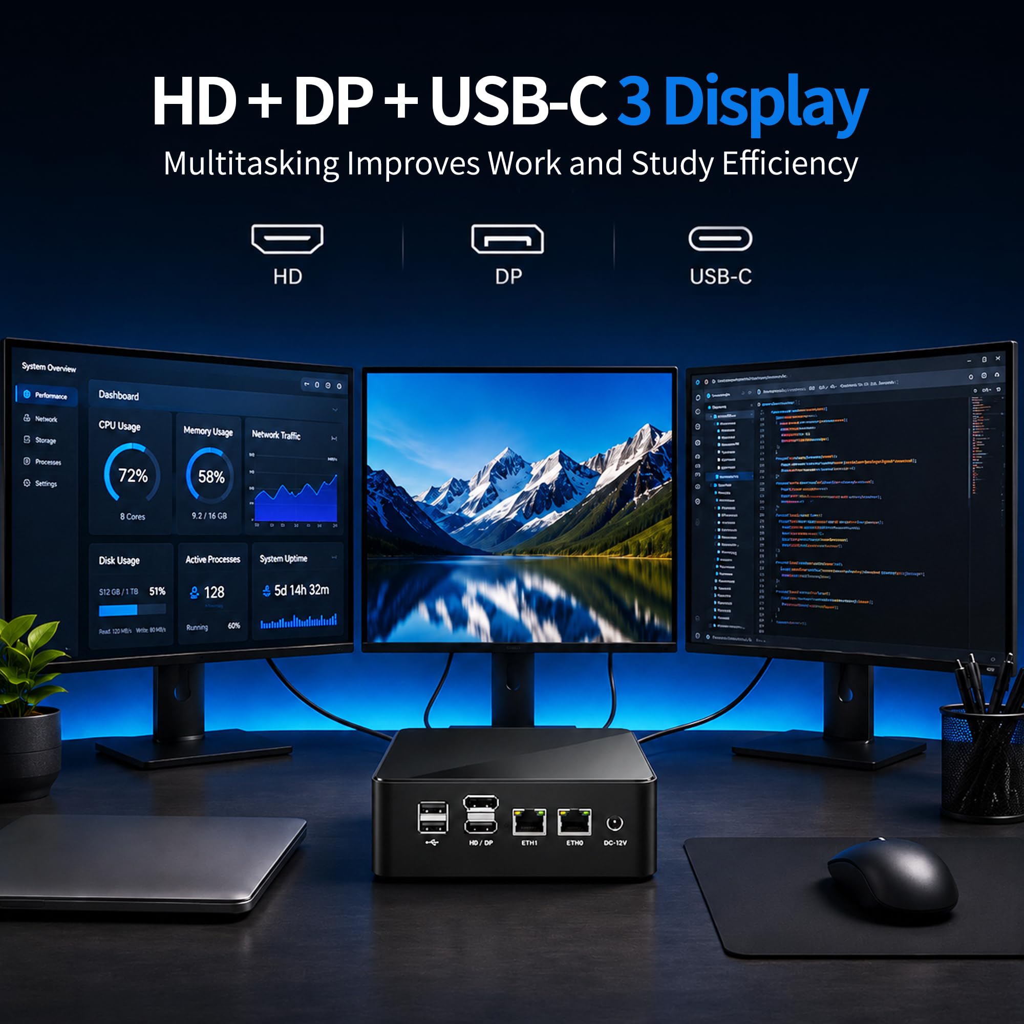 Mini PC Twin Lake N350 Processor (8 Cores 8 Threads, fino a 3,9 GHz), 1 x DDR5 Barebone No RAM No SSD, 2 x i226V 2,5GbE LAN Micro Desktop Computer for Home Office, 4K UHD Triple Display