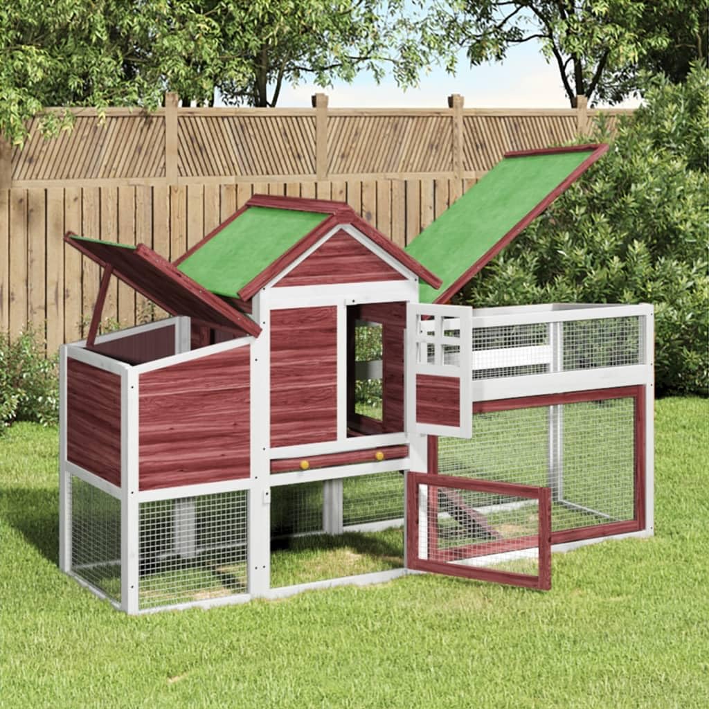Homgoday Pollaio Moka 186,5x58,5x113 cm in Legno Massello di Pino, Gabbia Animali Gabbia per Polli Esterno per Pollame Pollai Conigli