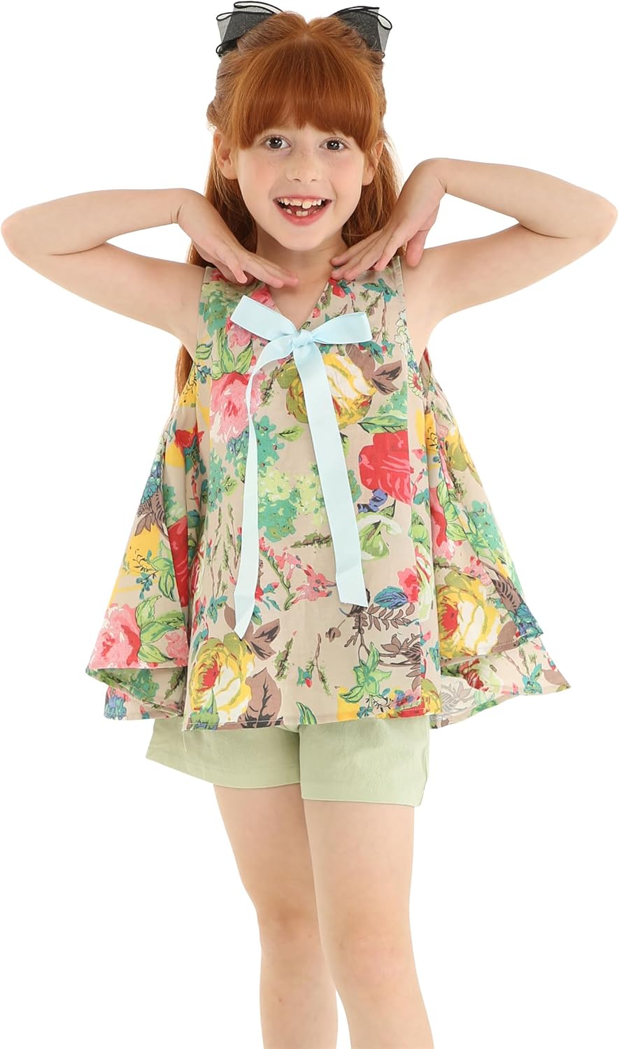 Mud Kingdom Little Girls Shorts Sets Floral Pattern Summer Sleeveless 2 Piece Outfits - Image 3