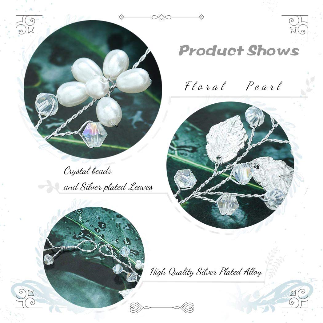 EASEDAILY Bride Wedding Hair Vine Silver Leaf Headband Pearl Headpieces Rhinestone Hair Piece Bridal Hair Accessories for Women and Girls - Image 3