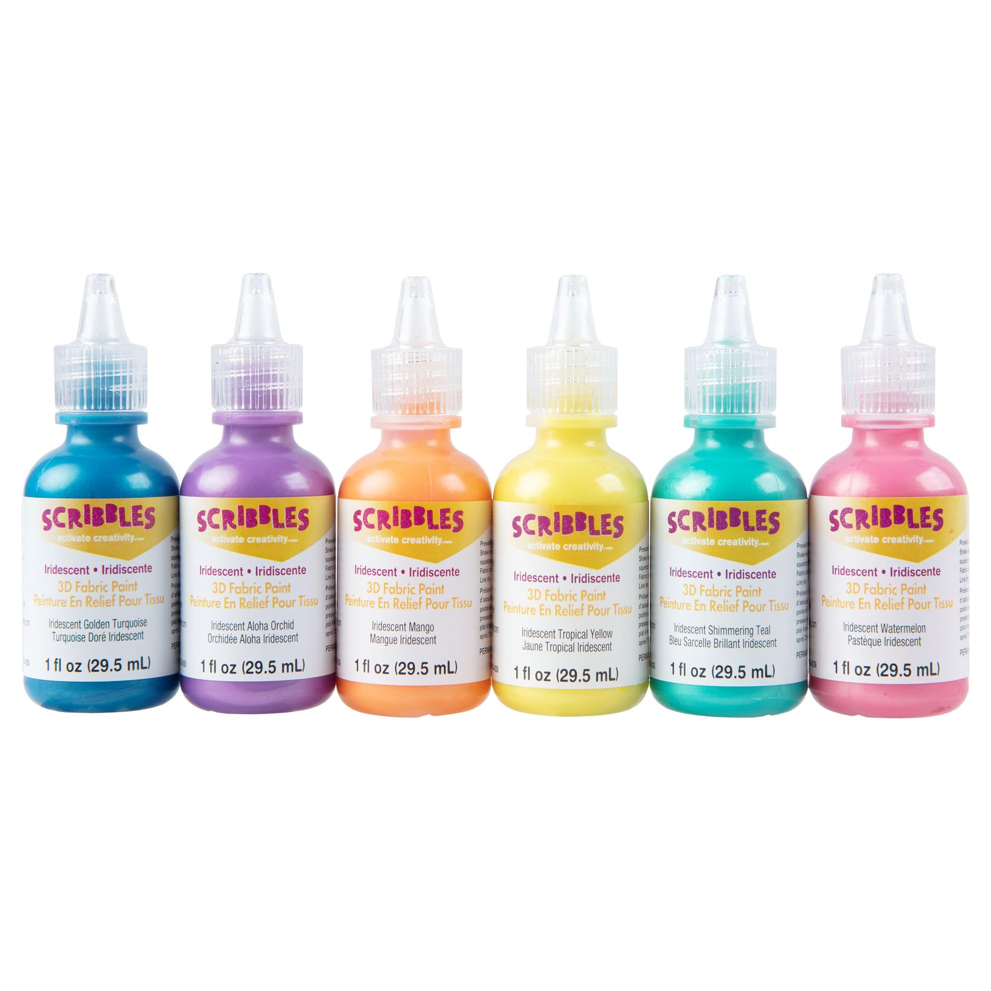 SCRIBBLES 18536 Dimensional Fabric Paint, Iridescent, 6-Pack, 1 oz - Image 3