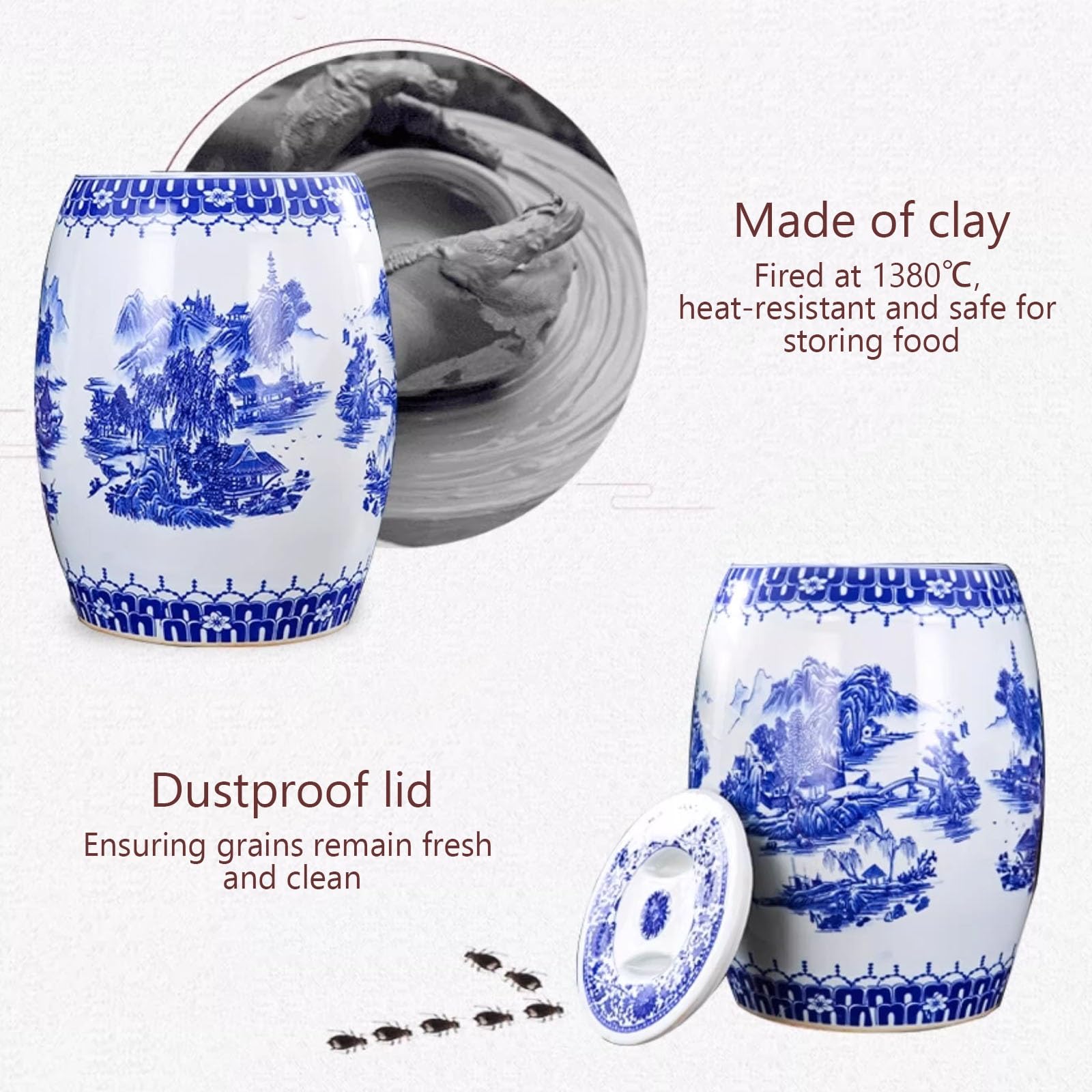 Ceramiczny pojemnik do przechowywania z pokrywką na ryż, mąkę, płatki owsiane, kawę, herbatniki, orzechy i owoce kandyzowane