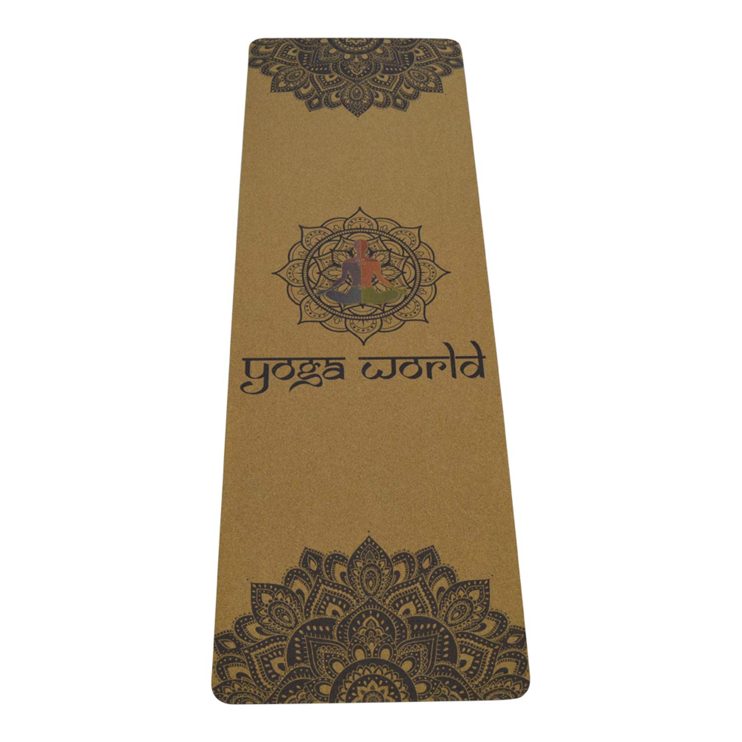 Yoga WorldCork Mandala Yoga Mat - Non-Slip Surface & Anti-Skid TPE Underside - Strong Grip on Wet & Dry Surfaces - Soft Floor Cushion for Exercises - 183 x 61 x 0.4cm