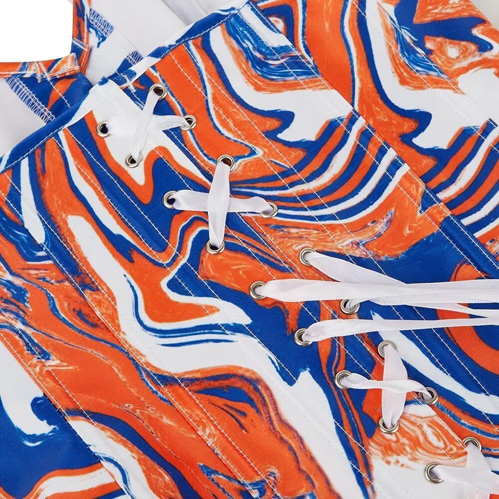 Jutrisujo Corsets Top Women Bustier Overbust Print Graffiti Color Matching Lingerie Vintage Plus Size Burlesque
