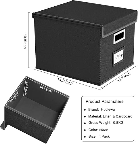 Vista 159 de Huolewa Cajas organizadoras de archivos con tapas, plegables de lino para colgar y almacenar con tobogán de plástico para oficina/decoración/hogar