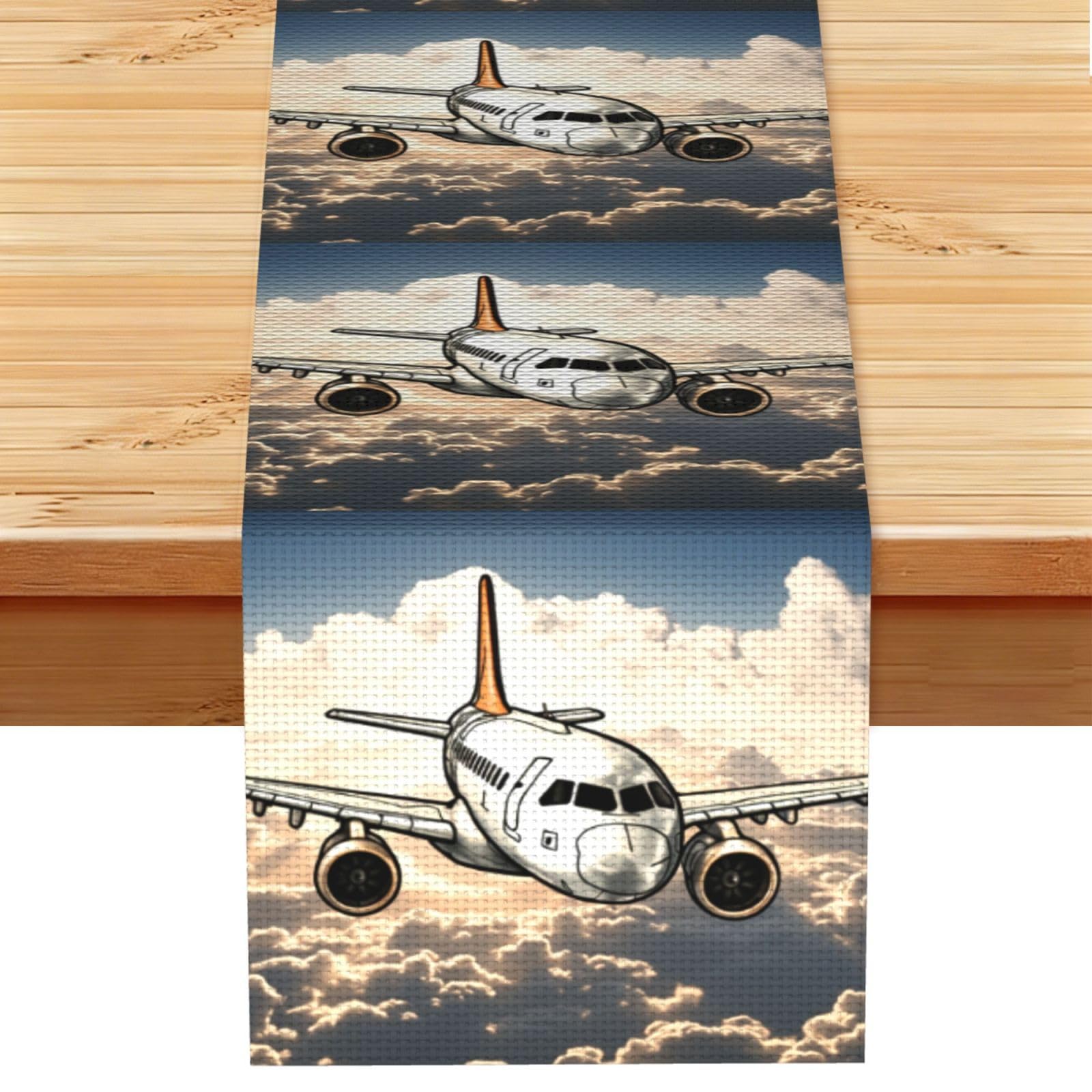 Fodpand Black Rustic Cotton Linen Table Runner, Airplane Flying Table Runners 13 X 72 Inches, Modern Elegant Farmhouse Tablecloth, Washable Kitchen Dining Table Decoration For Home Party Decor