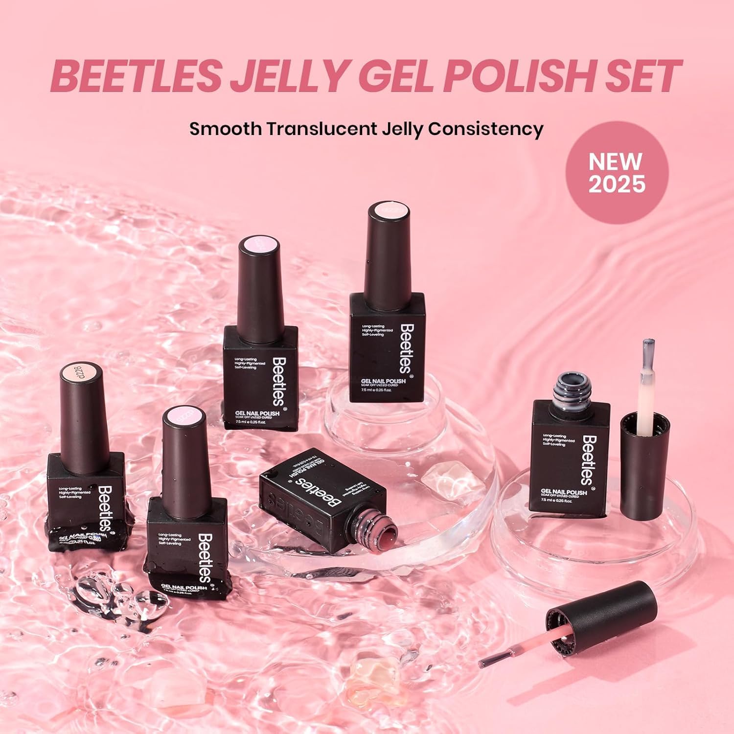 Beetles - Juego de esmaltes de uñas de gel nude, 6 colores nude, rosa, marrón, neutro, kit de esmalte de gel de gelatina neutra, efecto translúcido, secado con rayos UV, colección de rosas borrachas 7