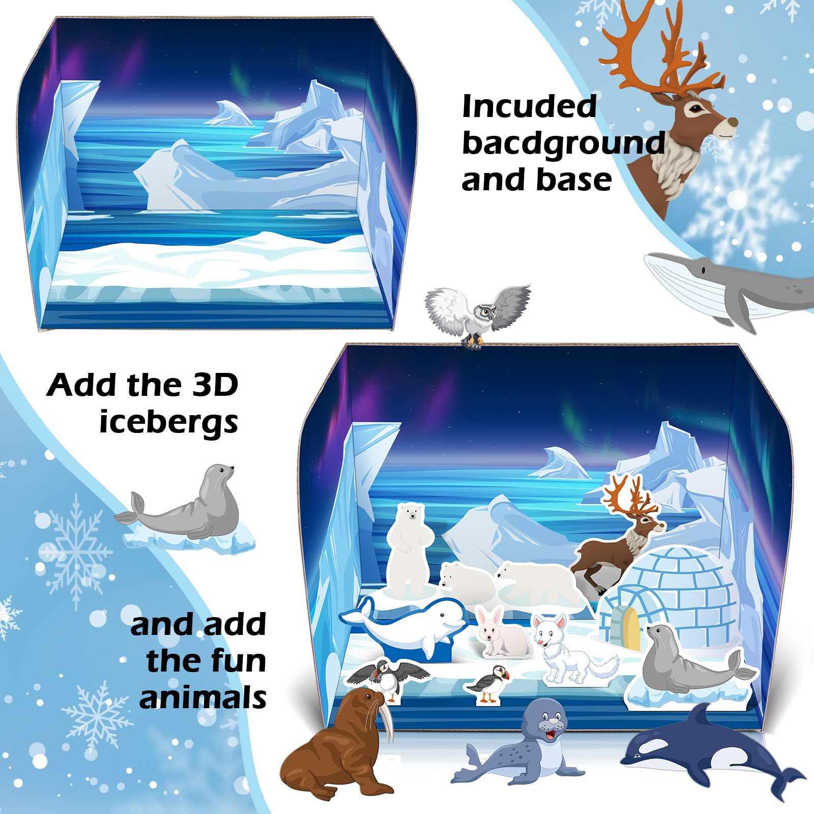 Watersay Papercraft Polar Animal Diorama Project Set Paper Polar Habitat Craft Activity Arctic Animal Habitat Diorama for Gifts School Project Birthday Party - Image 5