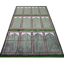 Modefa Turkish Prayer Rug | Wide 12 Multi Person Velvet Namaz Sajadah Janamaz | Family Group Carpet (Green)
