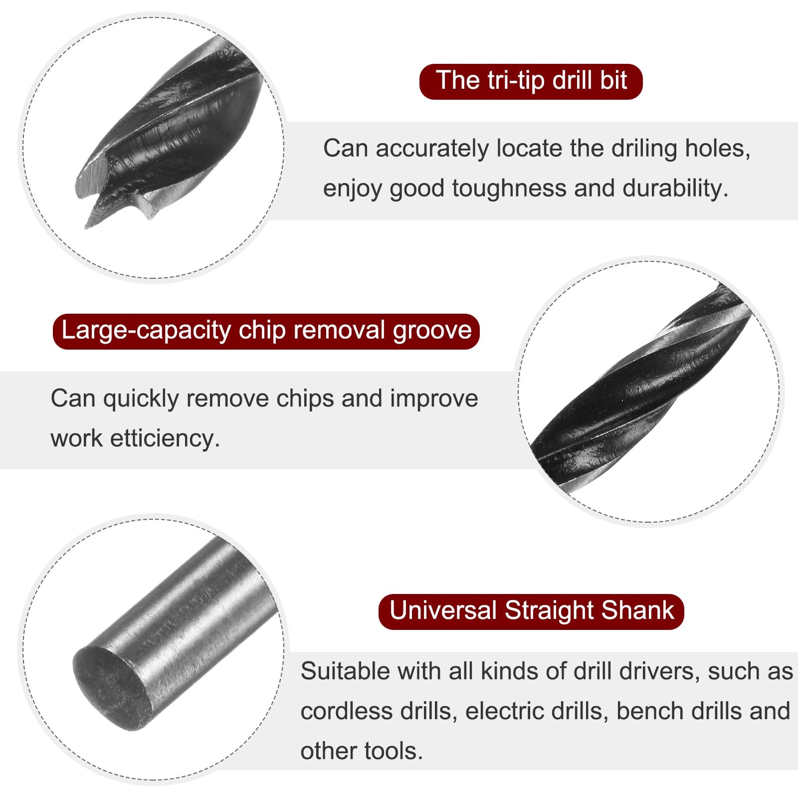 5 Punte Trapano Brad Point 3.5mm Per Legno - Acciaio Al Carbonio, Profondità 35mm, Shank Dritto - Foto 3