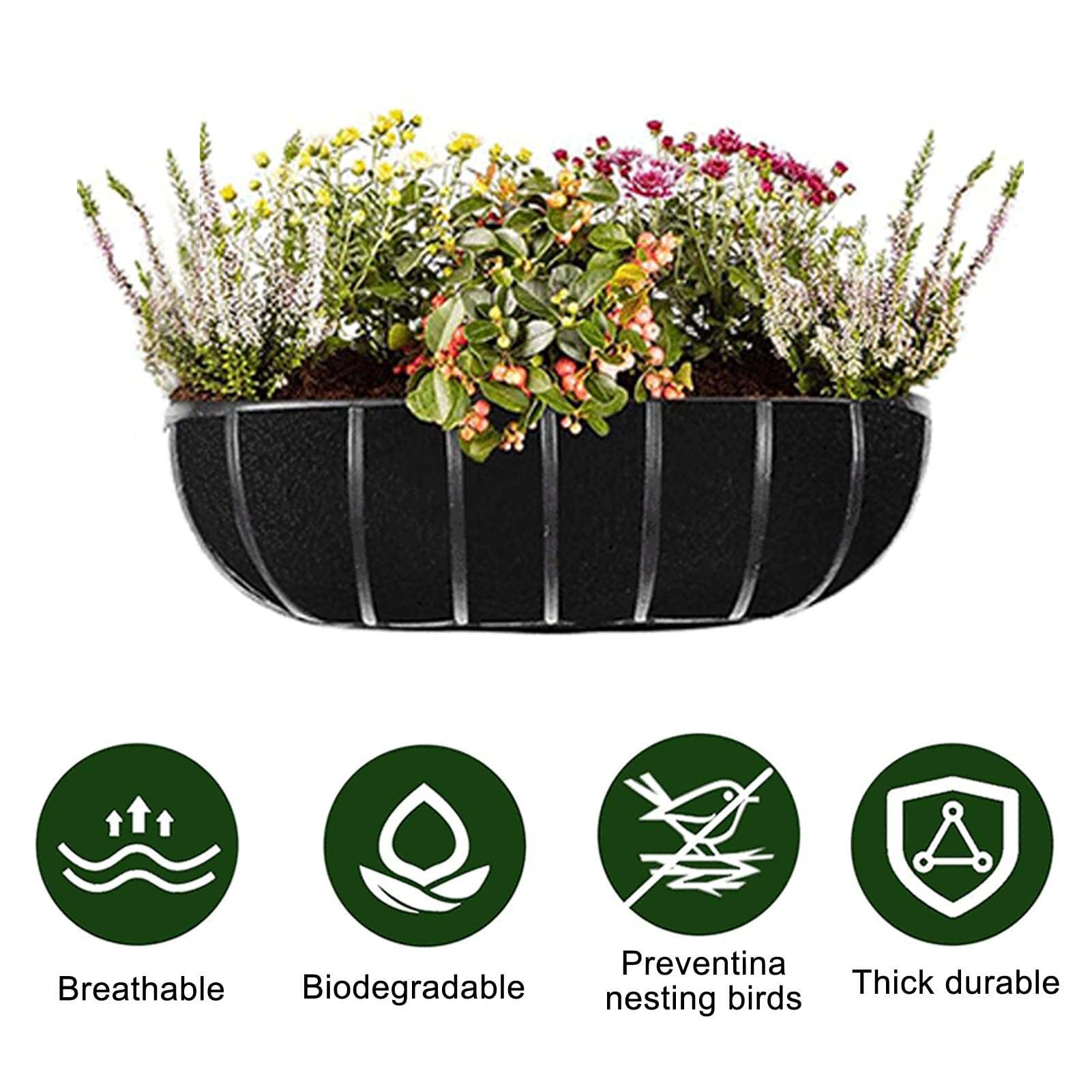 3PCS Planter Basket Liner, Felt Fabric Window Box Liner replacement for Black, Ideal for Home Decor in Patios, Gardens, Balconies, Porches, Eaves, Living Rooms, Office, Cafes,