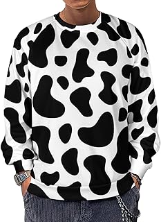 Cow Texture Pattern Men's Sweatshirts Basic Crew Neck Long Sleeve Pullover Sweater Tees Tops