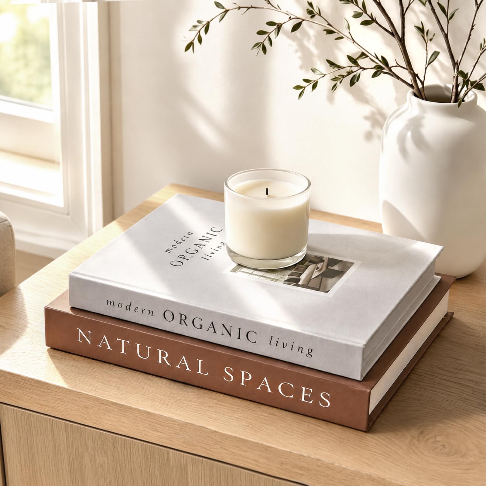 Weldomcor Aesthetic Decorative Books Set of 2, Stackable Fake Books Storage Box for Decoration Faux Book for Home Bedside Tables Bookshelf Office Decors, Coffee Table Modern Decor (Brown, Off-White)