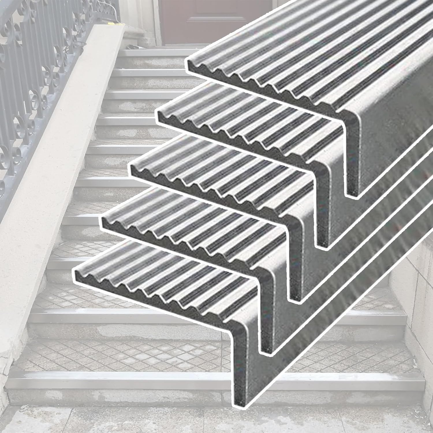 階段ノージング 5個 ラミネートフローリング階段ノーズモールディング グレー 階段エッジトリム 金属ステンレススチール 60 90 