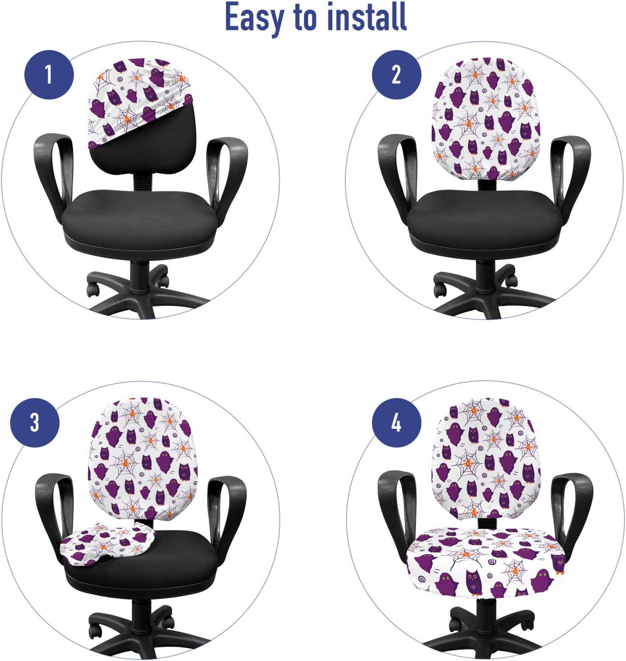 Ambesonne Ghost Office Chair Slipcover, Halloween Party Themed Repetitive Pattern with Owl Birds Spooky Season, Protective Stretch Decorative Fabric Cover, Standard Size, Orange Purple