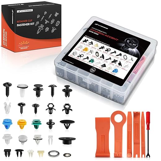 A-Premium 260PCS (26 Sizes/50 oz) Bumper Fender Retainer Clips Kit - Compatible with Hyundai Accent 2018-2022 - Hood Door Trim Panel Push Pin Plastic Nylon Rivet Fastener Set, w/Removal Tool