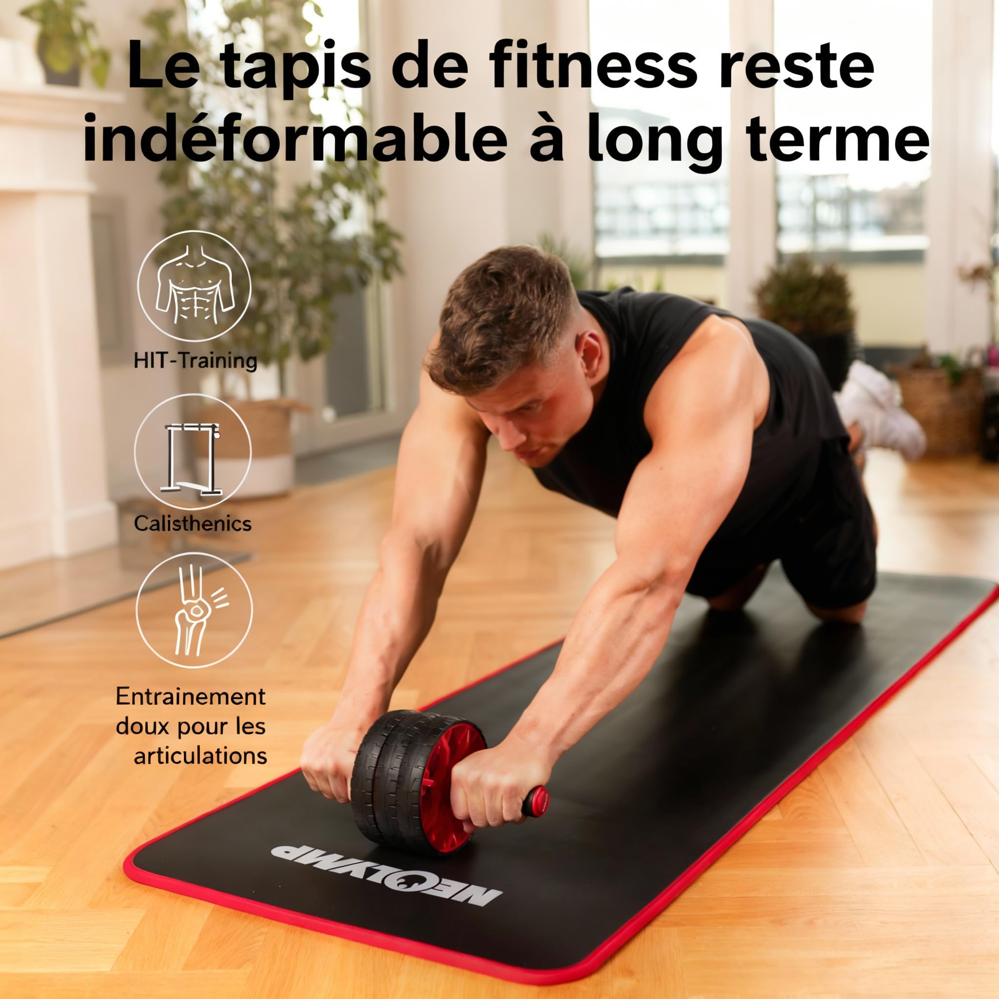 NEOLYMP Tapis de Fitness Extra épais et antidérapant avec E-Book Fitness et Sangle de Transport - Tapis de Pilates, Tapis de Yoga, Tapis de Sport, Tapis de Gymnastique