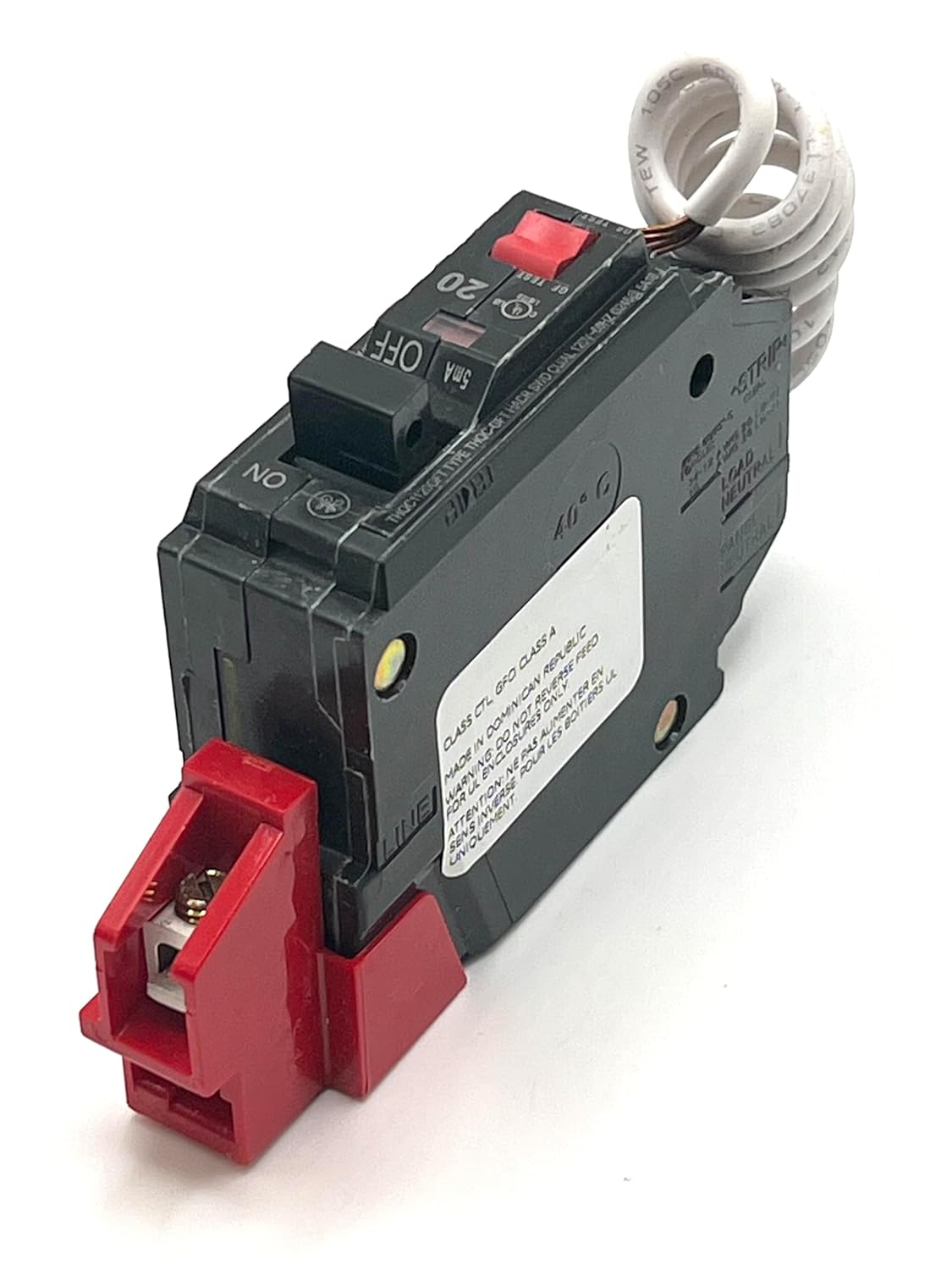 GE THQC1120GFT 1-Pole 20A 120VAC Ground Fault DIN Rail Circuit Breaker
