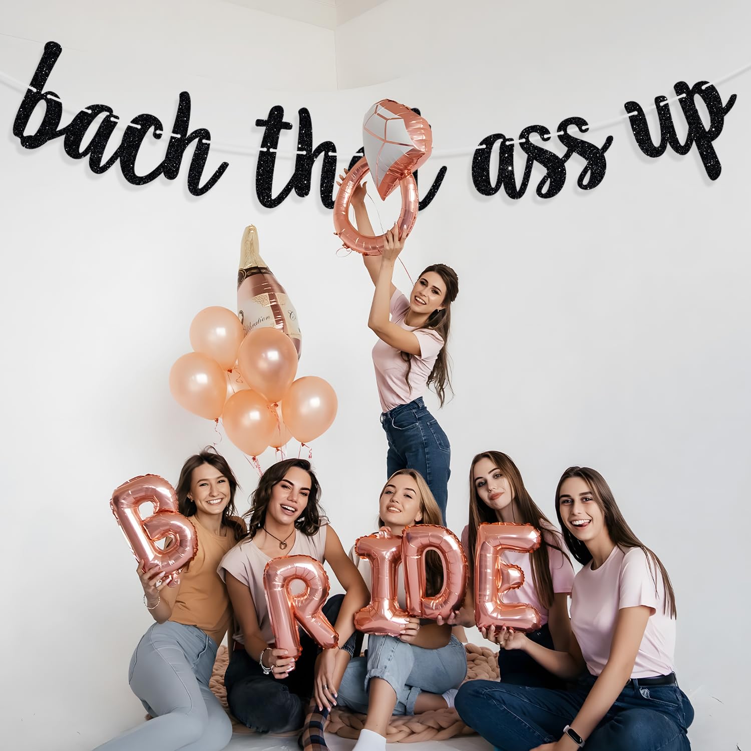 Bach That Ass Up Banner, Bachelorette Banner, Bach and Boozy Bunting Sign, Bachelorette Party Decorations Black Glitter (Black)