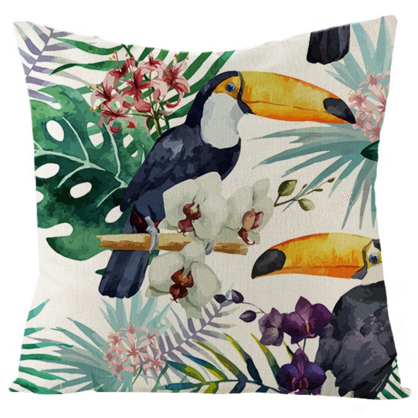 Cushion Covers 60cm x 60cm Green Leaves Large cushions with covers included - Linen Square Decorative Throw Pillowcases with Invisible Zipper, for Livingroom Sofa Bedroom