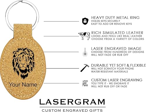 Miniatura 5 de LaserGram Llavero ovalado, tapa de graduación clase de 2023, 2024, 2025, 2026, grabado personalizado incluido (corcho)