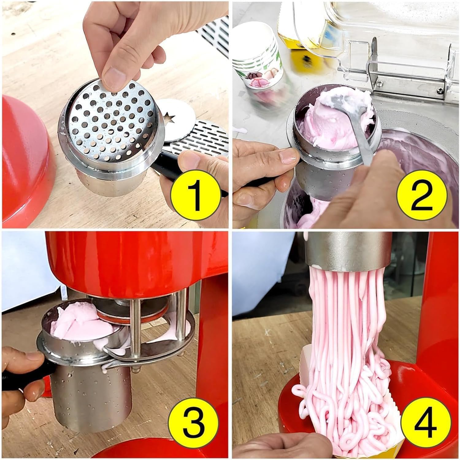 80W Commercial Ice Cream Machine with 4 Molds, 0.42L Stainless Steel Hopper, 28-30L/H Output – Perfect for Dessert Shops, Cafes, and Restaurants
