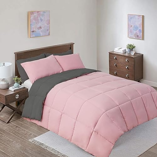 Miniatura 10 de Wholesale Beddings Edredón reversible de plumón alternativo, calidez media (41 onzas de relleno), manta Queen extragrande, color gris y blanco