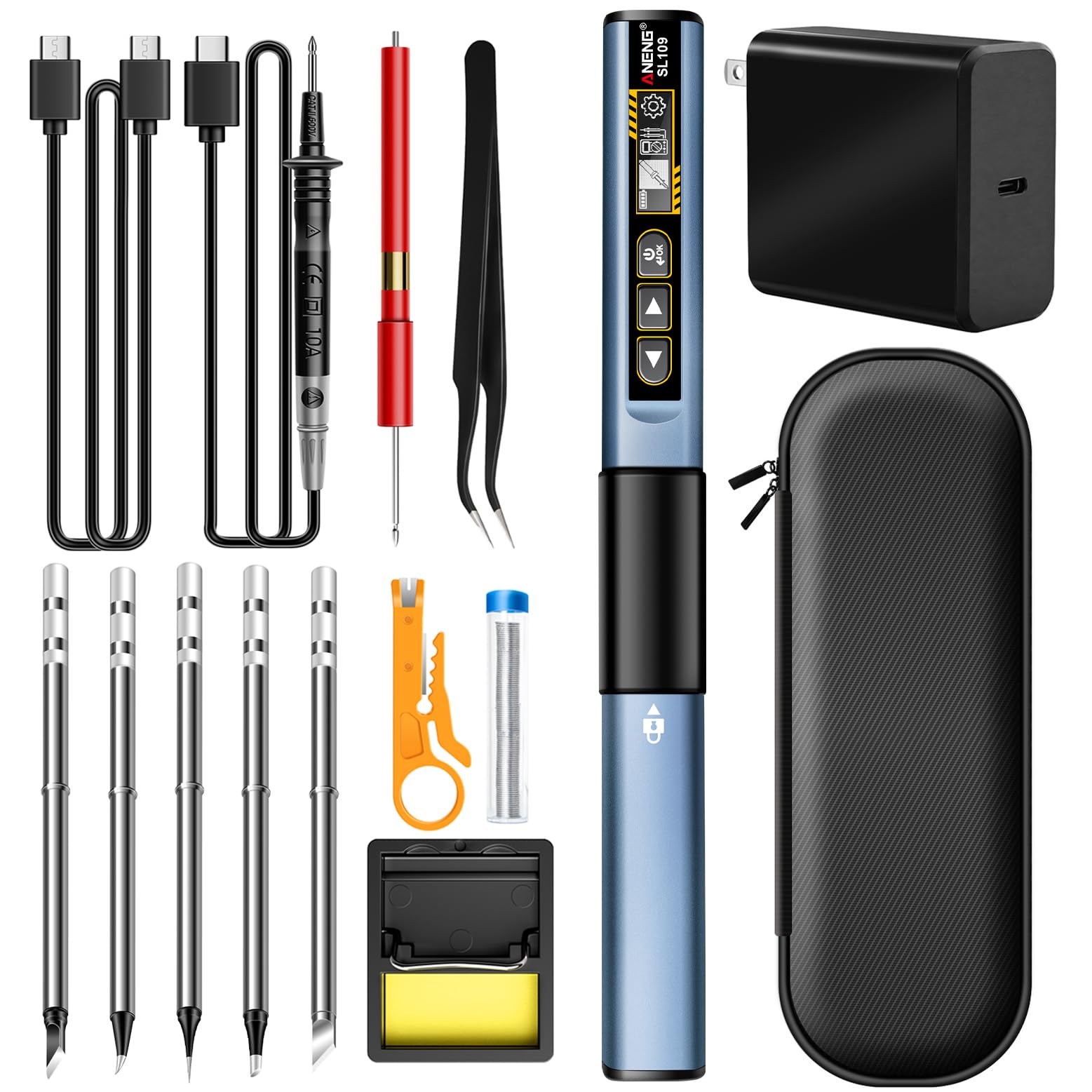 Soldering Iron Kit with Multimeter, 75W 2-in-1 Corded Digital Solder Pen, 3S Fast Heating 212-842℉ Adjustable Temp, Auto Sleep, 5 Solder Tips, Portable Case for Electronics Repair &amp; DIY