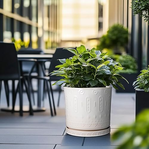 Miniatura 4 de Macetas de cerámica para plantas de 12 pulgadas, macetas grandes de cerámica para plantas de interior al aire libre, maceta moderna con agujeros de