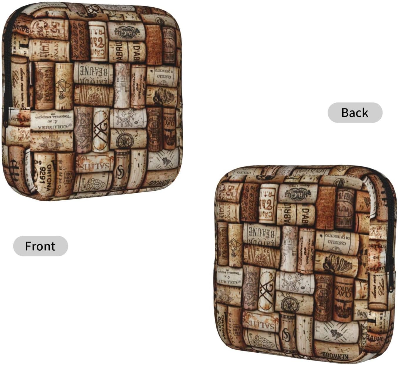 Wine Cork Print Women Period Bag Sanitary Pouch Portable Pad Pouch Tampon Holder Small Zipper Pouch Storage Bag