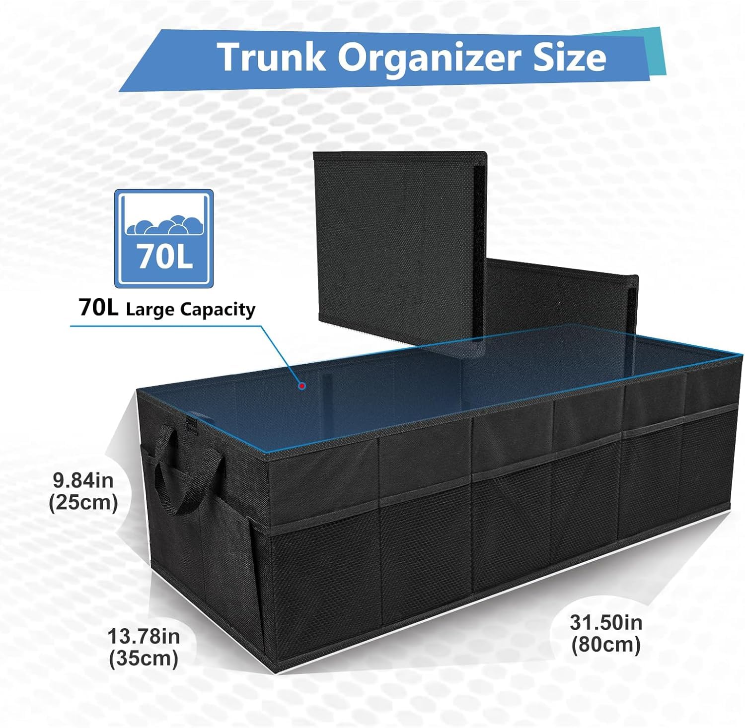 MIU COLOR 72L Large Capacity Trunk Organizer For Car SUV | 12 Pockets, 3 Compartments, Non-Slip Bottom