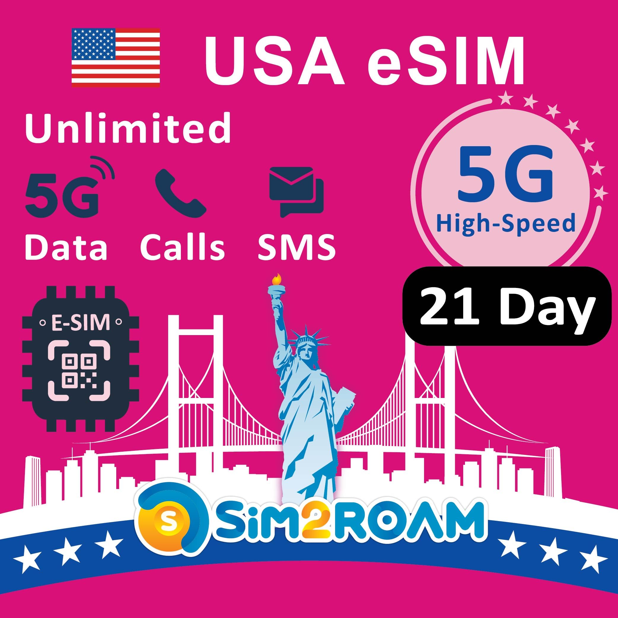Przedpłacona karta eSIM w USA (użyj sieci T-Mobile) | Nieograniczona transmisja danych internetowych 5G/4G w USA (w tym Hawaje) + 5 GB danych 5G/4G w Kanadzie i Meksyku |(21 dni)