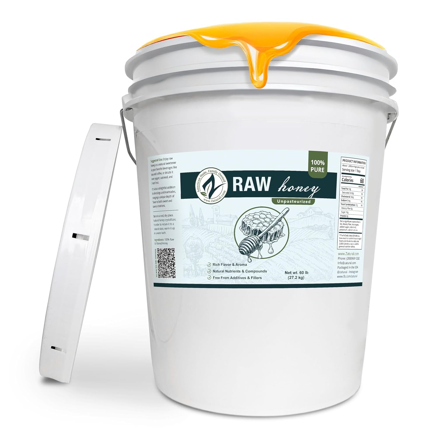 Zatural 100% Pure Natural Honey | Premium Unfiltered Sweetener & Food Ingredient | Ideal for Beverages, Baking & Culinary Use ~1 Gallon (12 Pounds)
