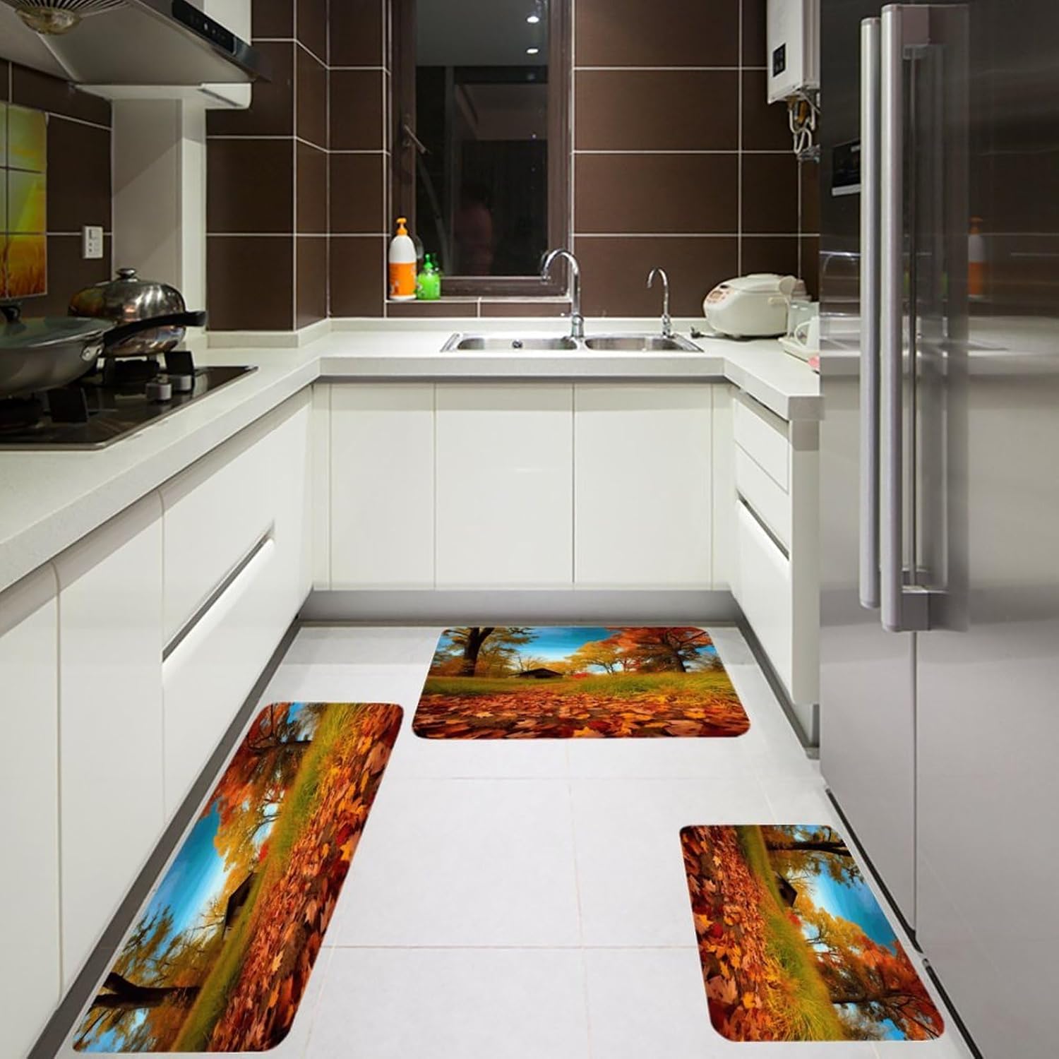 Gallery for Fall Kitchen Rugs Sets of 3 Non Slip Kitchen Mats for Floor Farmhouse Kitchen Sink Mat Thick Comfort Standing Mat for Laundry Room Hallway Bathroom