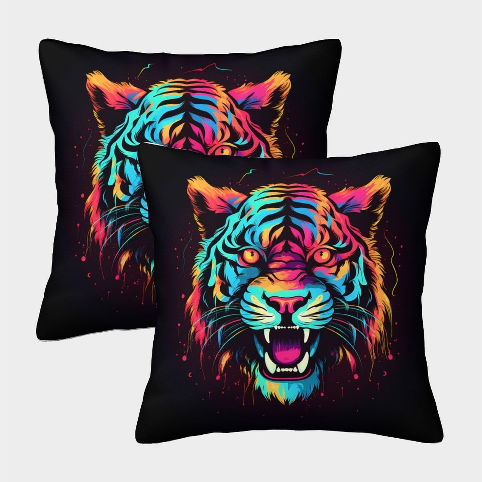 QFVANSIYO Colorful Tiger 3D Printed Microfiber Pillowcase Bed Decor Tiger Pattern Pillow Cover Soft Breathable for Bedroom Teen Adult Use 40x40cm