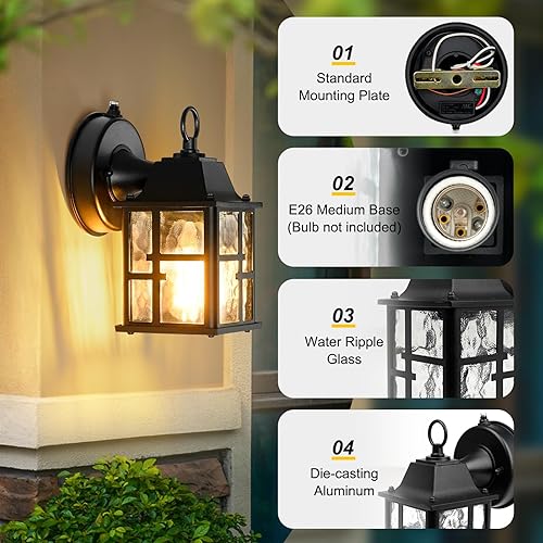 Miniatura 5 de OKELI Luces de pared para exteriores, luces de porche del atardecer al amanecer, lámparas exteriores montadas en la pared, luces exteriores