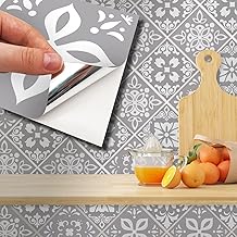WALPLUS Grey Stick on Tiles Kitchen 15x15cm(6") Self Adhesive Backsplash Removable Peel and Stick Tile Stickers for Bathroom Moroccan Splashbacks Sticker Decals Upgrade 24 PCS