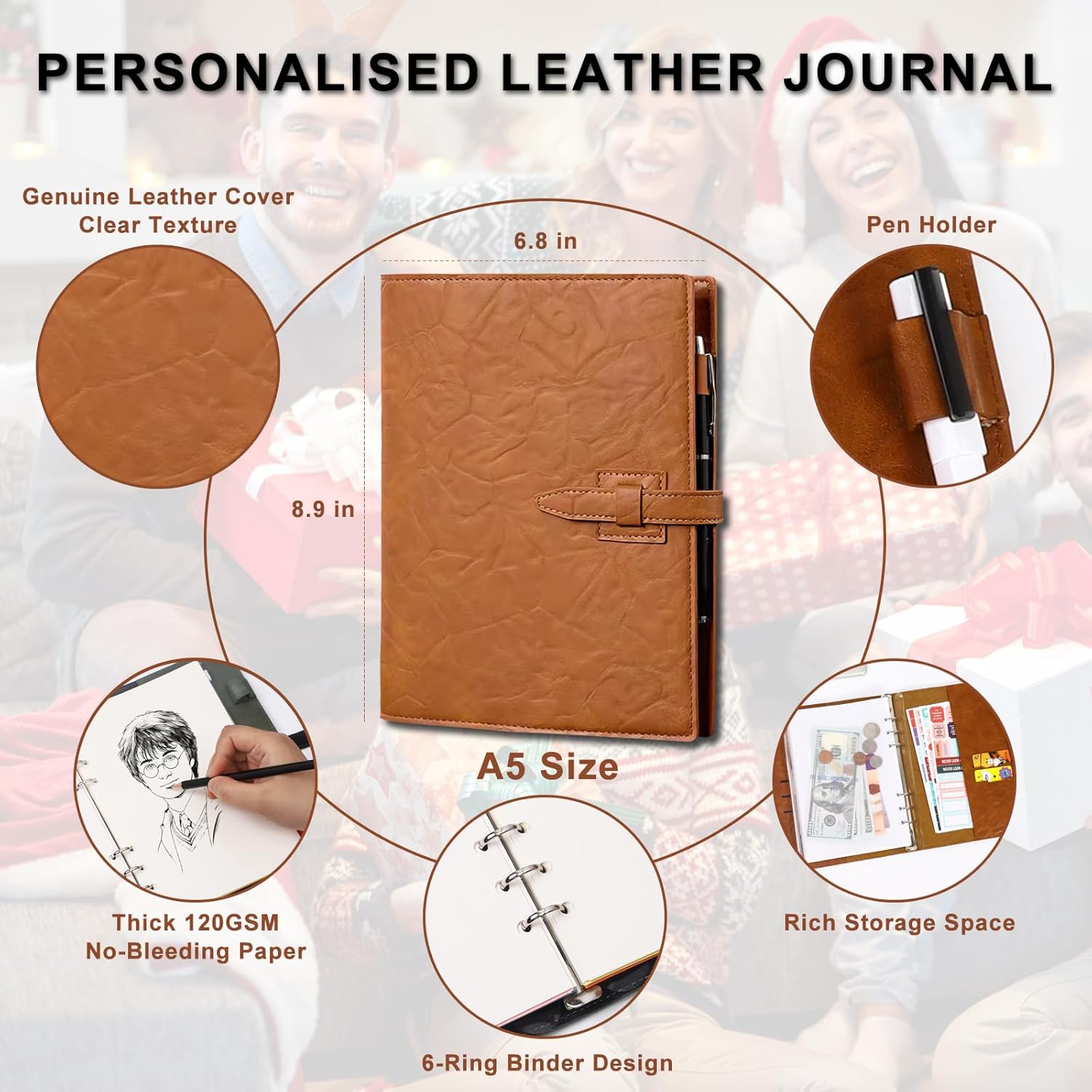 Personalized Leather Journal – 100% Genuine Leather, 24 Cover Designs, 5 Color Options, A5 Refillable Notebook for Men & Women, Ideal Customizable Gift for Business, College, Travel & Work - Image 3